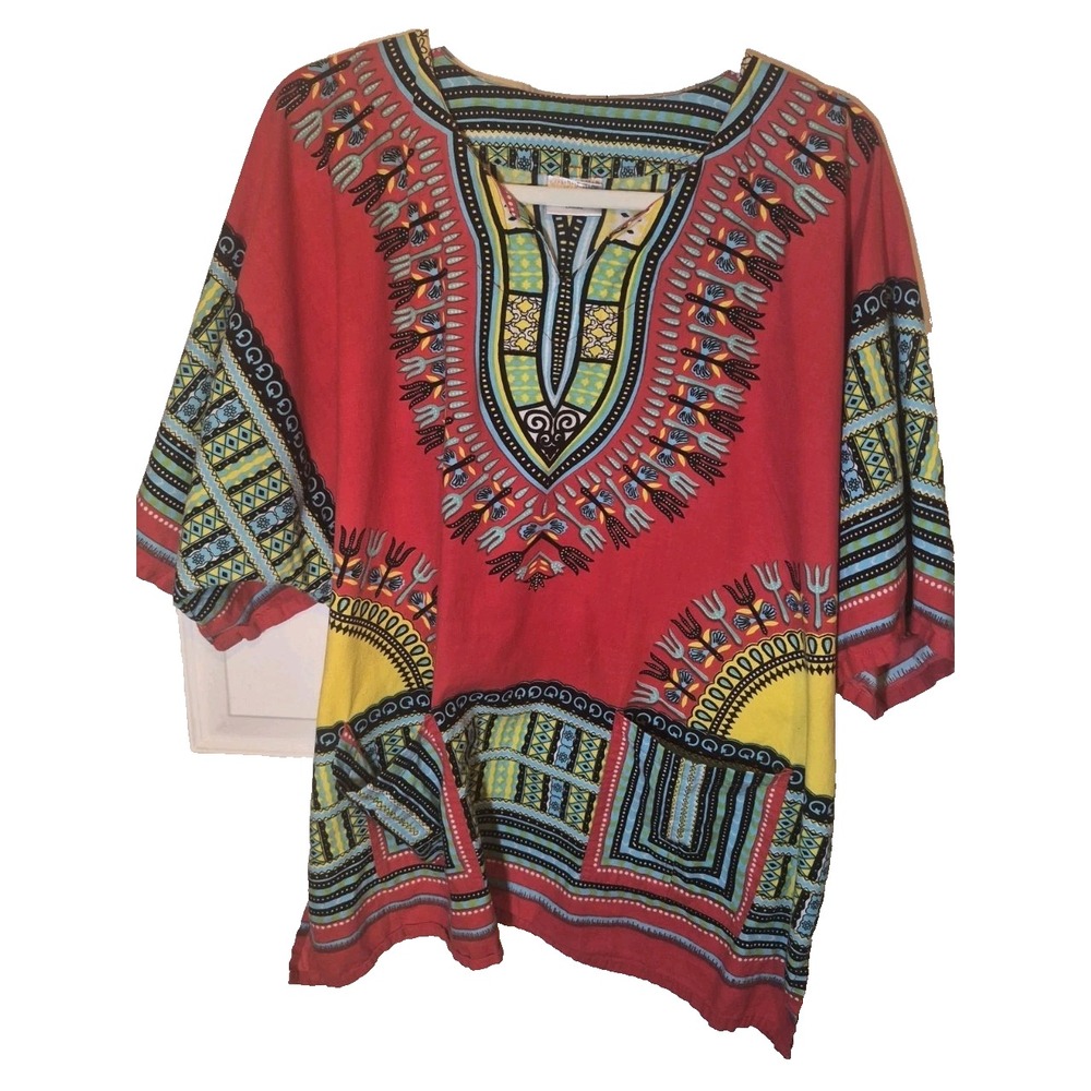African Dashiki Shirts Poncho Ethnic Hippie Unisex Tops Blouses Pockets